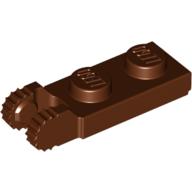 Lego Hinge Plate 1 x 2 Locking with 2 Fingers On End, with Groove, 9 Teeth / Reddish Brown