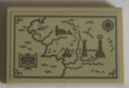 Lego Tile 2 x 3 with Dark Tan Middle-Earth Map with Towers, Compass Rose and Fortress Pattern (Sticker) - Set 10316 / Tan