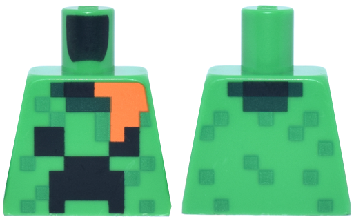 Lego Torso Pixelated Holiday Sweater with Black Creeper Face, Green Dots, Dark Green Collar, Orange Hair Pattern / Bright Green