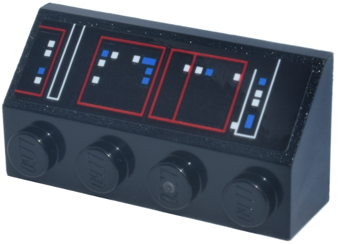 Lego Slope 45 2 x 4 with Control Panel, Red Squares and Lines, White and Blue Lights and Buttons Pattern (Sticker) - Set 75419 / Black