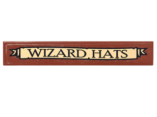 Lego Tile 1 x 6 with 'WIZARD HATS' Sign Pattern (Sticker) - Set 10217 / Reddish Brown