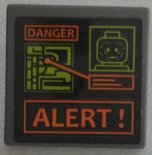 Lego Road Sign 2 x 2 Square with Open O Clip with 'DANGER,' Map, Minifigure Head and 'ALERT !' Pattern (Sticker) - Set 75902