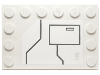 Lego Tile, Modified 4 x 6 with Studs on Edges with Black Lines and Large Hatch Pattern Model Left Side (Sticker) - Set 7931 / White