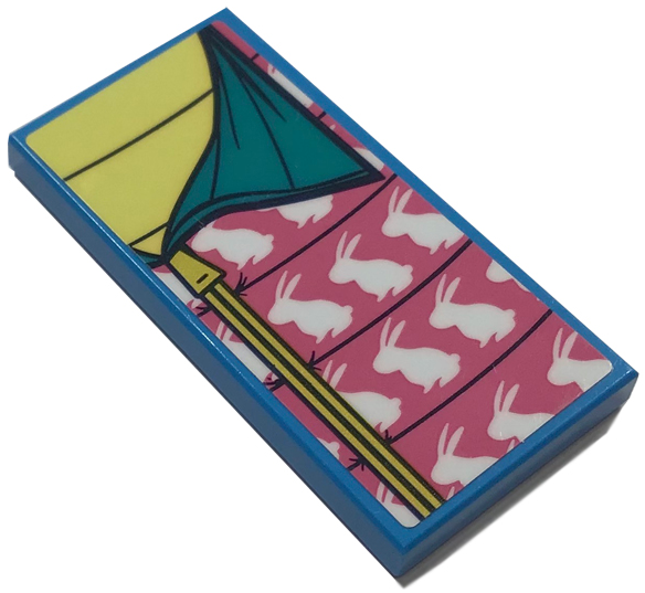 Lego Tile 2 x 4 with Dark Turquoise and Dark Pink Sleeping Bag with Rabbits Pattern (Sticker) - Set 41392