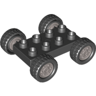 Lego Duplo Car Base 2 x 4 with Black Tires with Tread & Silver Classic Wheels Design