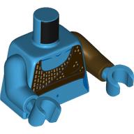 Lego Torso, Odd Arms, Dark Brown Top, Silver Decorations print, Left Dark Brown Arm, Right Dark Azure Arm, Dark Azure Hands / Dark Azure