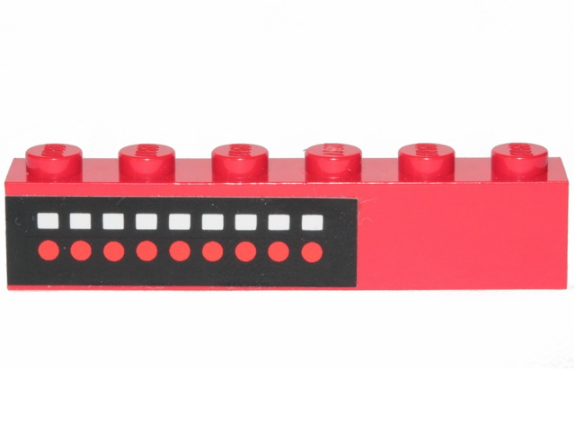 Lego Brick 1 x 6 with 9 Red Dots, 9 White Squares on Black Background Pattern (Sticker) - Set 6382