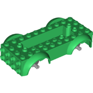 Lego Vehicle Base 4 x 10 x 2 1/2 with Mudguards, Wheel Pins and 6 x 2 Centre Recess with 3 Holes, Light Bluish Gray Wheel Holders / Green