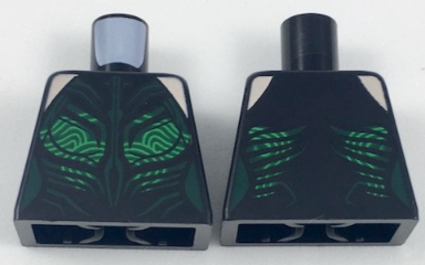 Lego Torso Female Outline with Catsuit with Dark Green Contour Lines and Green Swirly Pattern / Black
