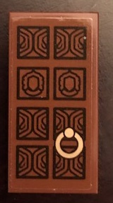 Lego Tile 2 x 4 with Door with Gold Pull Ring Pattern Left Side (Sticker) - Set 71043 / Reddish Brown