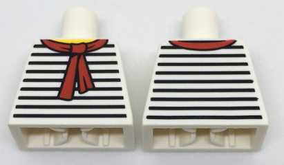 Lego Torso Black Thin Stripes, Red Scarf Front and Back Pattern / White