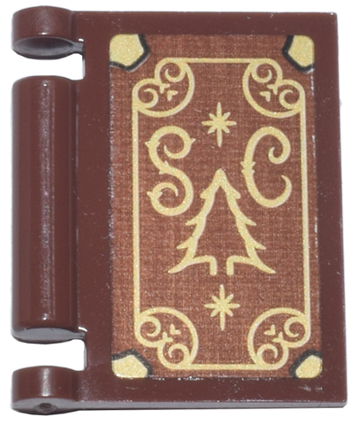 Lego Minifigure, Utensil Book Cover with Gold Corners, Filigree, Christmas Tree and 'SC' Pattern (Sticker) - Set 10339 / Reddish Brown