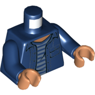 Lego Torso Shirt, Open with Pockets and Buttons Over Sand Blue Striped Undershirt Print, Dark Blue Arms, Nougat Hands / Dark Blue