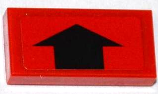 Lego Tile 1 x 2 with Black Arrow Short on Red Background Pattern (Sticker) - Set 9485 / Red