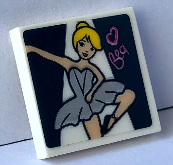 Lego Tile 2 x 2 with Ballerina in Spotlight, Dark Pink Heart and 'Bea' Pattern (Sticker) - Set 41670