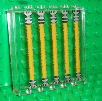Lego Panel 1 x 6 x 5 with 5 Orange Lasers Pattern (Sticker) - Set 8635 / Trans-Clear