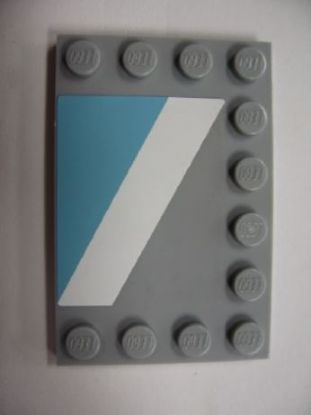 Lego Tile, Modified 4 x 6 with Studs on Edges with White Diagonal Stripe Left and Maersk Blue Pattern (Sticker) - Set 10219