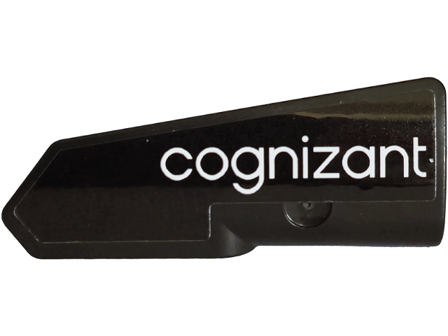 Lego Technic, Panel Fairing #21 Very Small Smooth, Side B with White 'cognizant' Pattern (Sticker) - Set 42240 / Black
