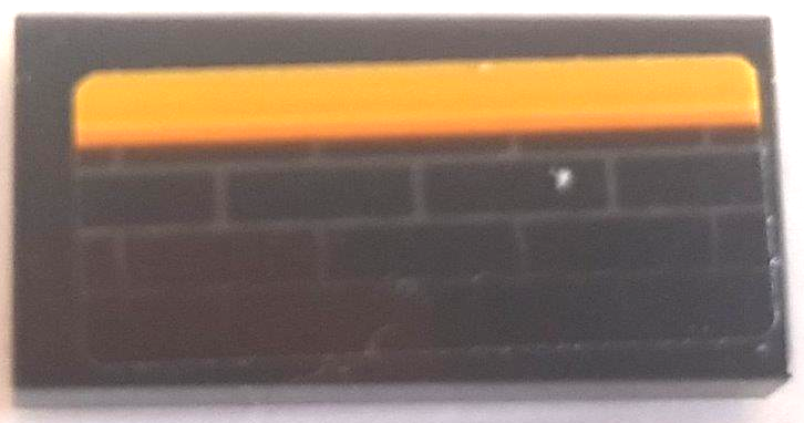 Lego Tile 1 x 2 with Yellow Stripe and Grille Pattern (Sticker) - Set 75893 / Black