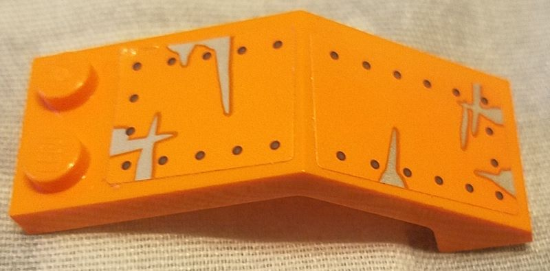 Lego Windscreen 5 x 2 x 1 2/3 with Rivets and Silver Smudges Pattern (Stickers) - Set 70914 / Orange