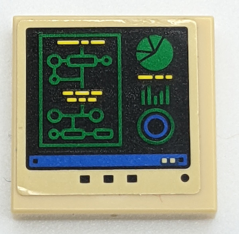 Lego Tile 2 x 2 with Screen and Green Diagrams Pattern (Sticker) - Set 70901