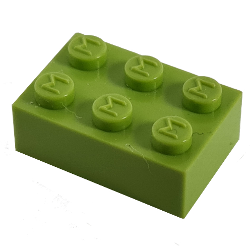 Lego Modulex Brick 2 x 3 with M on Studs / Modulex Pastel Green