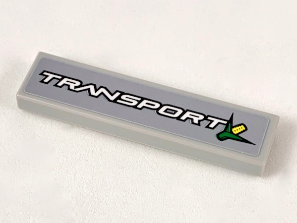 Lego Tile 1 x 4 with White 'TRANSPORT' and Ear of Corn Pattern (Sticker) - Set 60223 / Light Bluish Gray