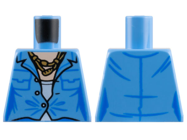 Lego Torso Female Jacket with Buttons and Pockets over White Shirt, Dark Tan Rope Necklace, Light Nougat Neck Pattern / Medium Blue