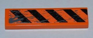 Lego Tile 1 x 4 with Black and Orange Danger Stripes and Splatters Pattern (Sticker) - Set 8961