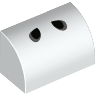 Lego Brick Curved 1 x 2 x 1 No Studs with Two Black Tear Drops (Dry Bones Nostrils) Print / White