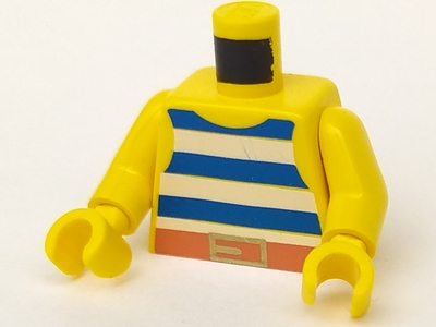 Lego Torso Pirate Tank Top with Blue and White Horizontal Stripes, Dark Orange Belt with Gold Buckle Pattern / Yellow Arms / Yellow Hands