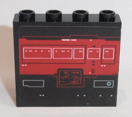 Lego Panel 1 x 4 x 3 with Side Supports - Hollow Studs with Red Screen with White Rectangles and Buttons Pattern (Sticker) - Set 75190