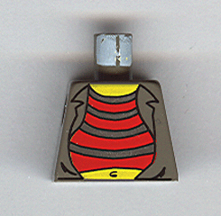 Lego Torso Shirt Open over Red Tank Top with Silver Stripes, Yellow Neck and Stomach with Navel Pattern / Dark Gray