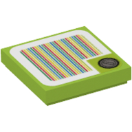 Lego Tile 2 x 2 with Coin with Square Lime Background and Barcode Print (Sticker)