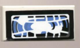 Lego Tile 1 x 2 with Black, Blue, Dark Gray, and White Headlight Pattern (Sticker) - Set 8207 / White
