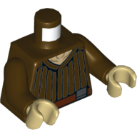 Lego Torso Shirt with Vertical Pleats and Belt Print, Dark Brown Arms, Tan Hands / Dark Brown