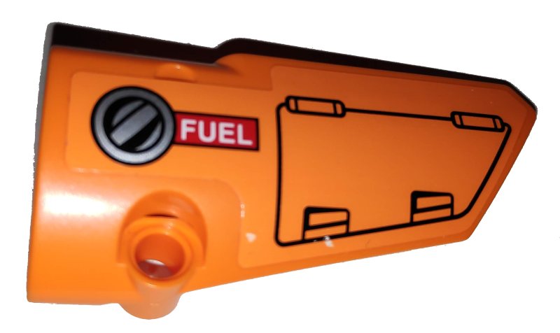 Lego Technic, Panel Fairing # 4 Small Smooth Long, Side B with Hatch and Fuel Filler Cap on Orange Background Pattern (Sticker) - Set 42038