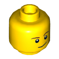 Lego Minifig Head Bluecoat Soldier / Driver, Brown Eyebrows, Black Eyes with White Pupils, Crooked Smile with Brown Dimple Print [Hollow Stud] / Yellow