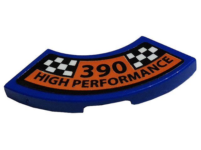 Lego Tile, Round Corner 2 x 2 Macaroni with Black '390 HIGH PERFORMANCE' and Checkered Pattern (Sticker) - Set 10265