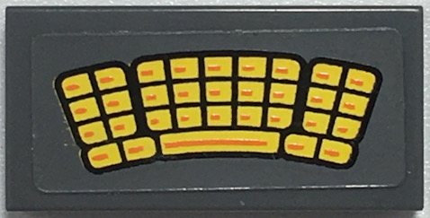 Lego Tile 1 x 2 with Yellow and Orange Curved Keyboard Pattern (Sticker) - Set 76034