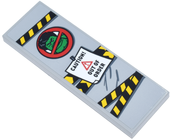 Lego Tile 2 x 6 with Black and Yellow Danger Stripes Police Tape, Red and Green No Hulk Allowed, and White 'CAUTION OUT OF ORDER' Sign Pattern (Sticker) - Set 76269