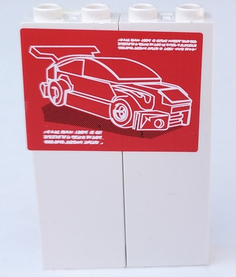 Lego Stickered Assembly 4 x 1 x 5 with Red and Lime Car Posters Pattern on Both Sides (Stickers) - Set 8681
