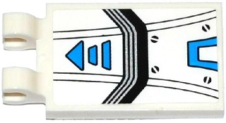 Lego Tile, Modified 2 x 3 with 2 Clips with Armor Plates, Blue Arrow, Black Lines, 4 Screws and Blue Stripe Pattern (Sticker) - Set 70737