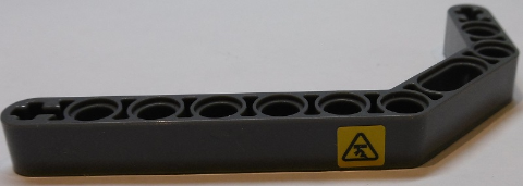 Lego Technic, Liftarm, Modified Bent Thick 1 x 11.5 Double with Black Overhead Load Danger Sign on Yellow Background Pattern Model Right Side (Sticker) - Set 42055