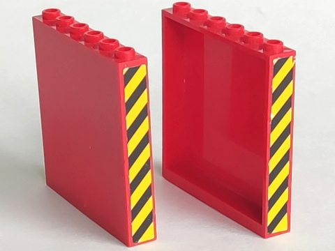Lego Panel 1 x 6 x 5 with Black and Yellow Danger Stripes Pattern on Both Ends (Stickers) - Sets 7992 / 7994 / Red