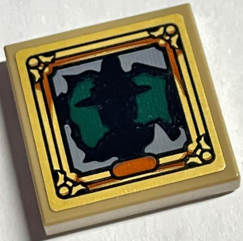 Lego Tile 2 x 2 with Picture of Black Witch Silhouette in Gold Frame Pattern (Sticker) - Set 76408 / Dark Tan