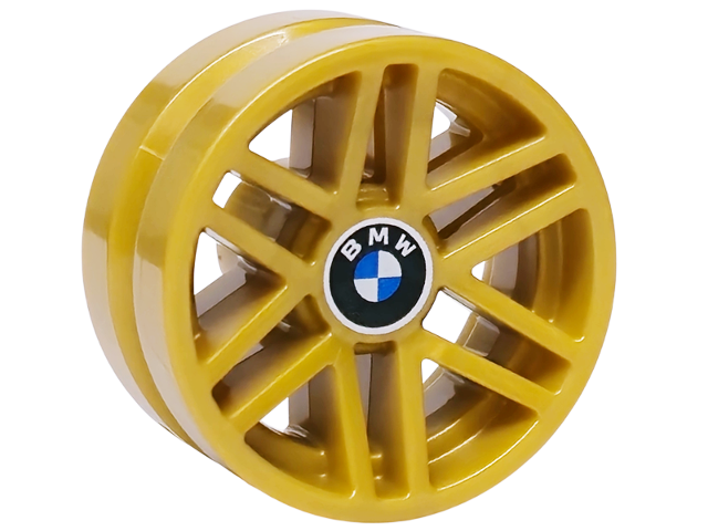 Lego Wheel 21mm D. x 11mm with 6 Double Spokes with BMW Logo Pattern / Pearl Gold