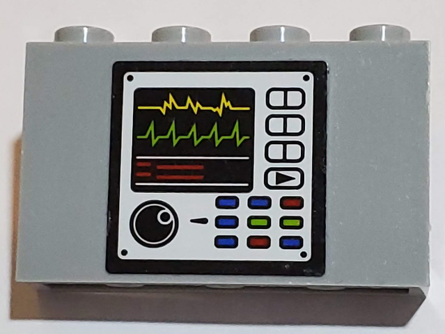Lego Panel 1 x 4 x 2 with Side Supports - Hollow Studs with Heart Monitor 3 Line Graphs Pattern (Sticker) - Set 60179