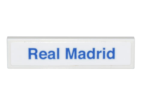 Lego Tile 1 x 4 with Blue 'Real Madrid' Pattern (Sticker) - Set 10299 / White