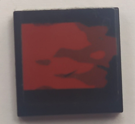 Lego Tile 2 x 2 with Red and Dark Red Worn Rectangle Pattern (Sticker) - Set 70908 / Black